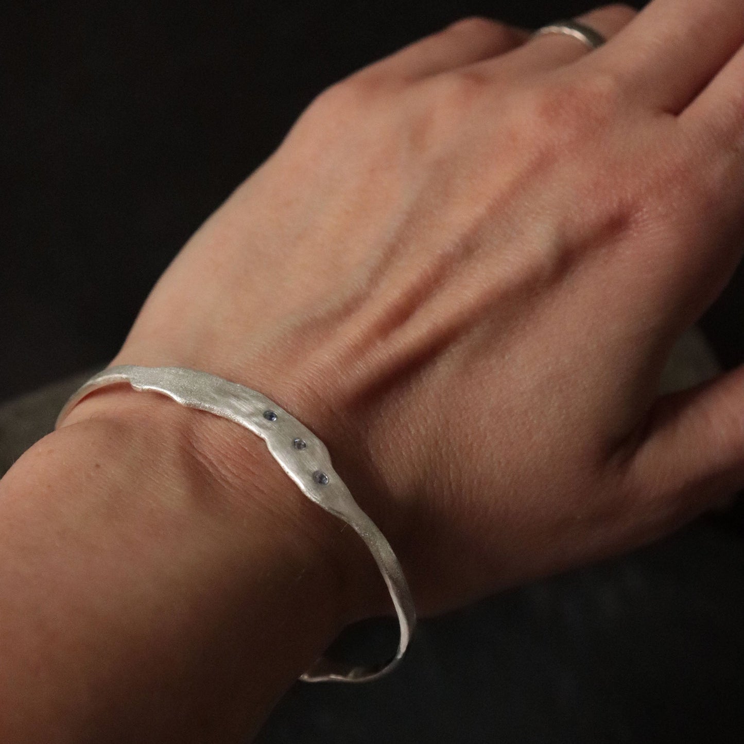Molten Silver Cuff with Blue Sapphires