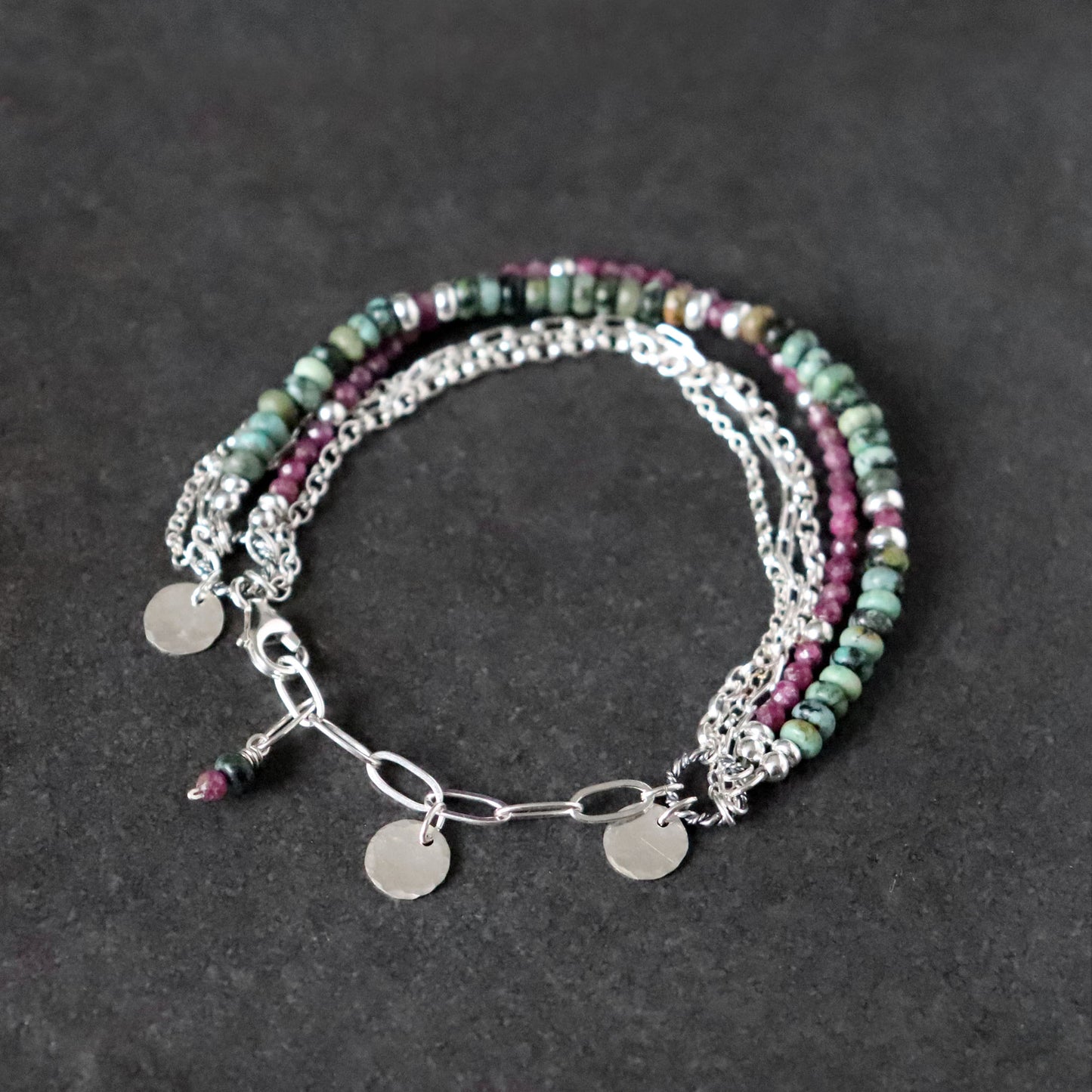 Ruby and African Turquoise Multistrand Bracelet