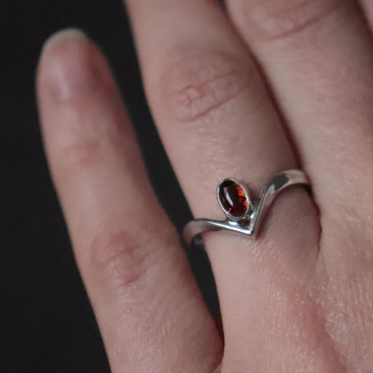 Wishbone Ring with Baltic Amber - UK size N