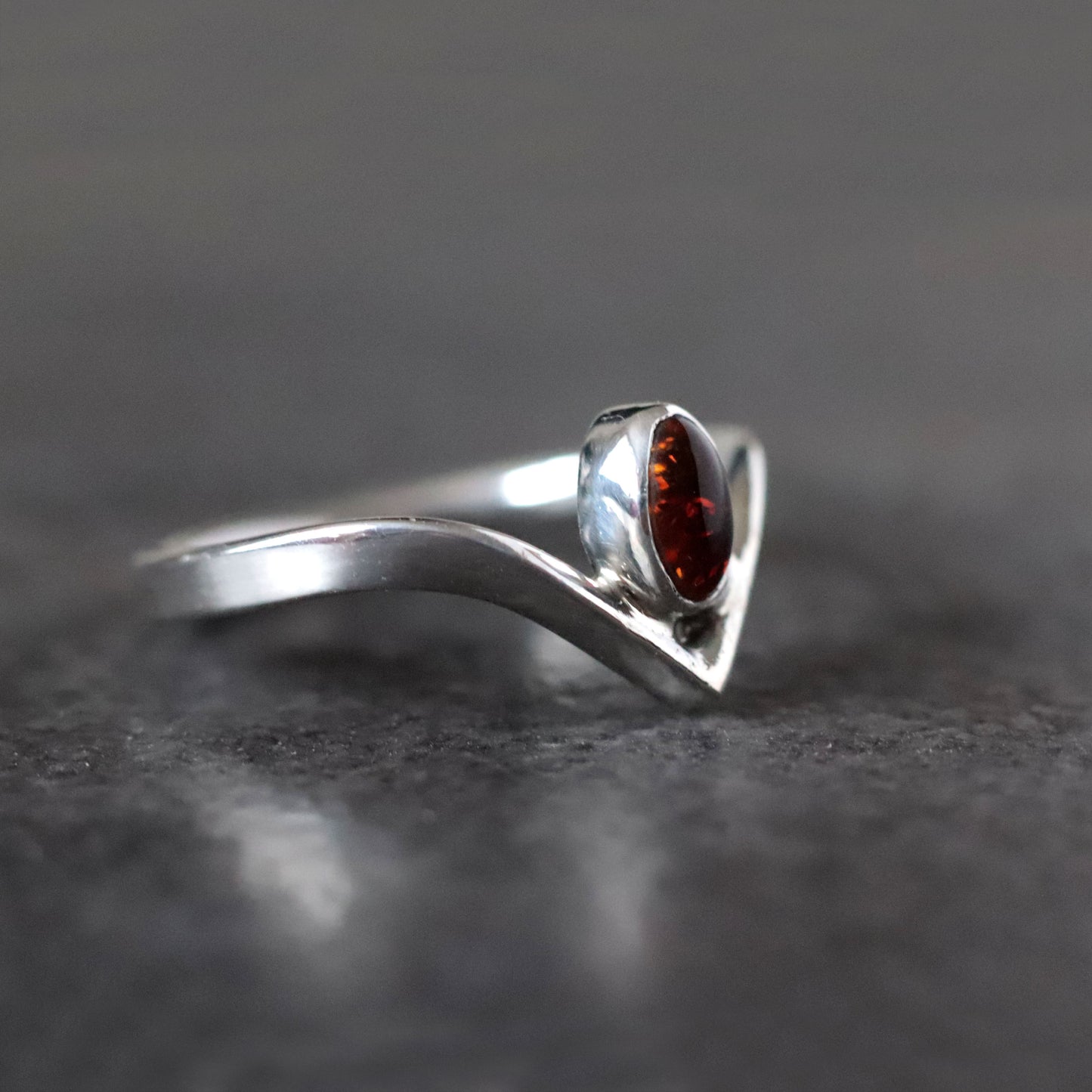 Wishbone Ring with Baltic Amber - UK size N