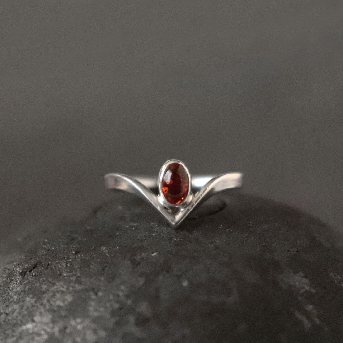 Wishbone Ring with Baltic Amber - UK size N