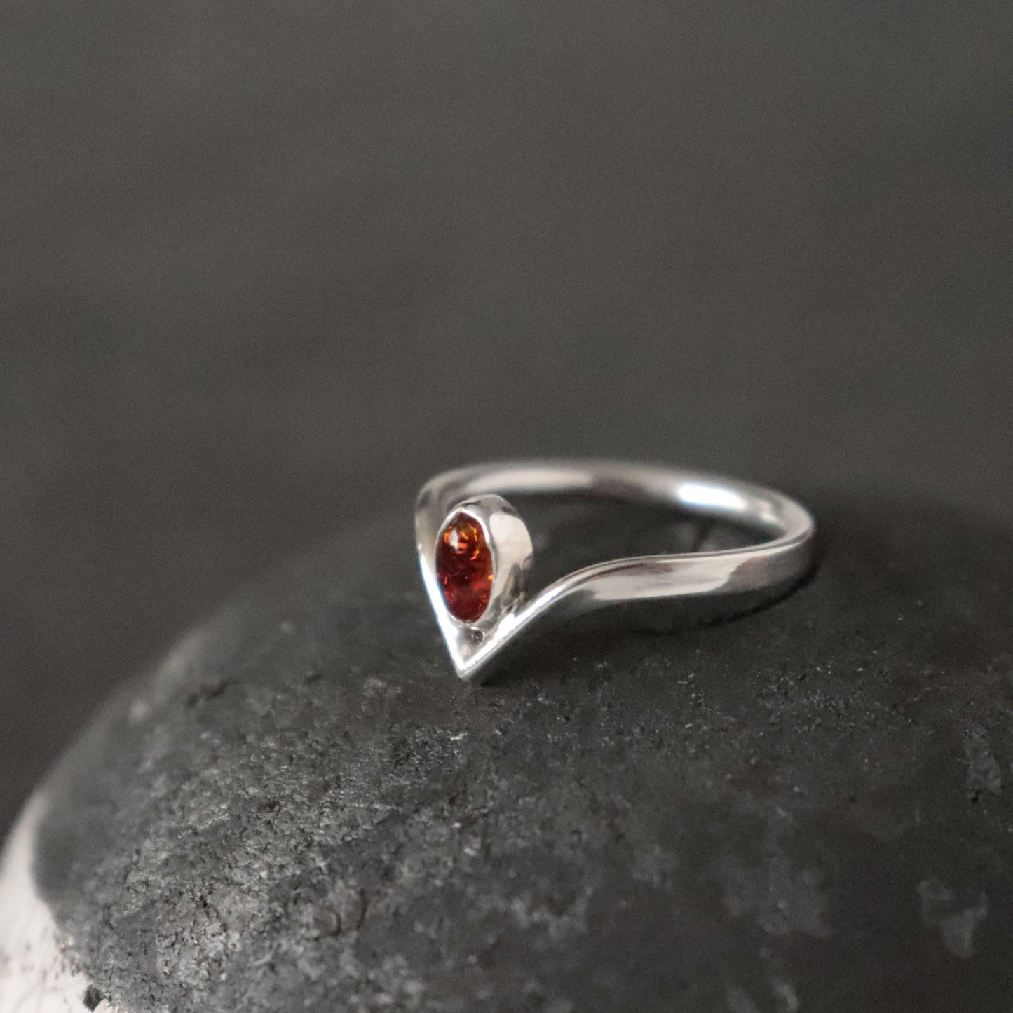 Wishbone Ring with Baltic Amber - UK size N