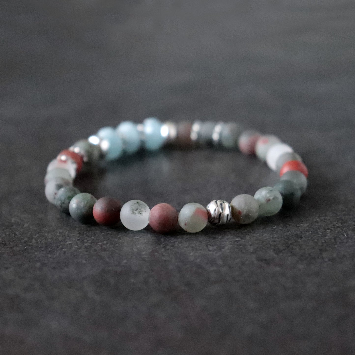African Bloodstone & Aquamarine Stretch Bracelet - March Birthstone