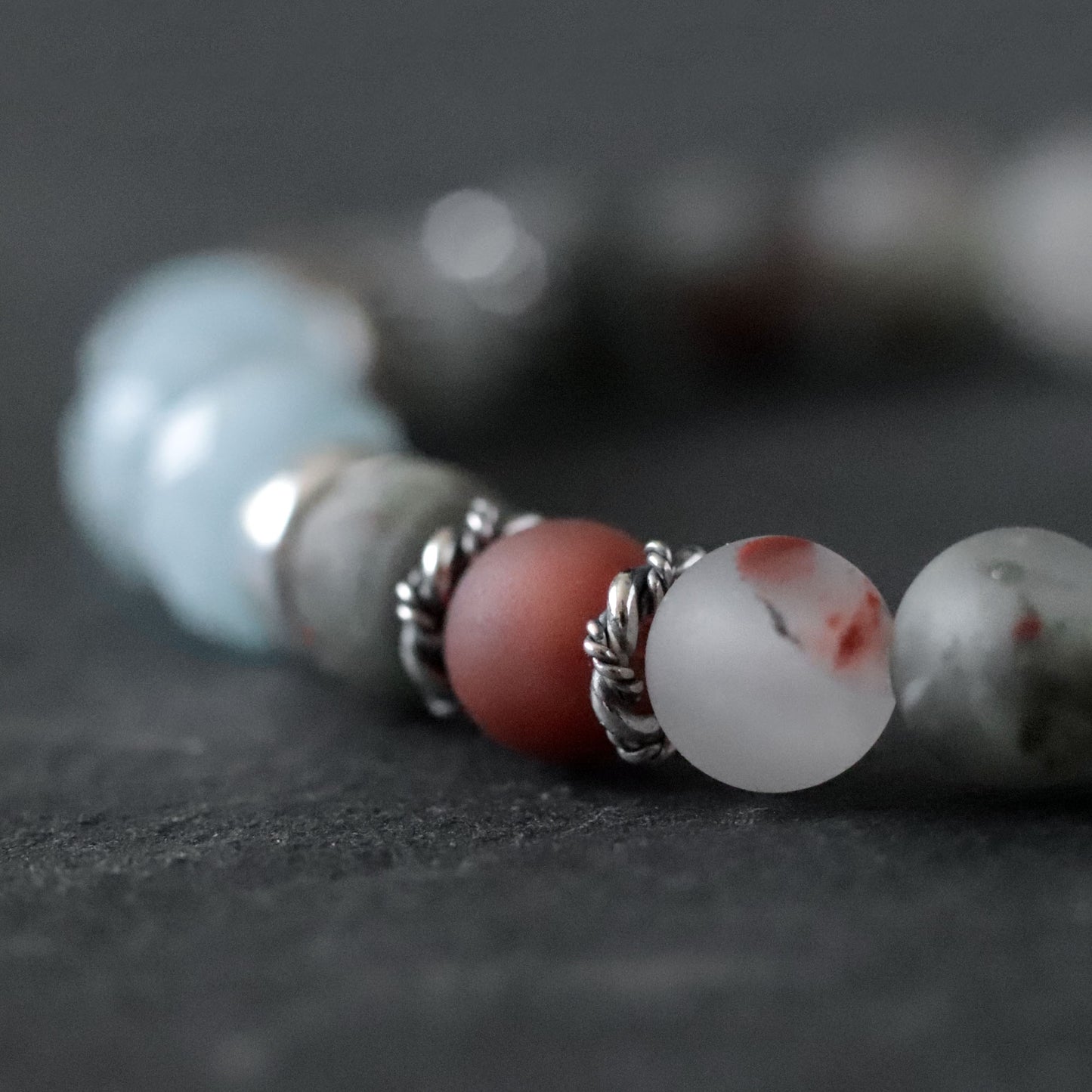 African Bloodstone & Aquamarine Stretch Bracelet - March Birthstone