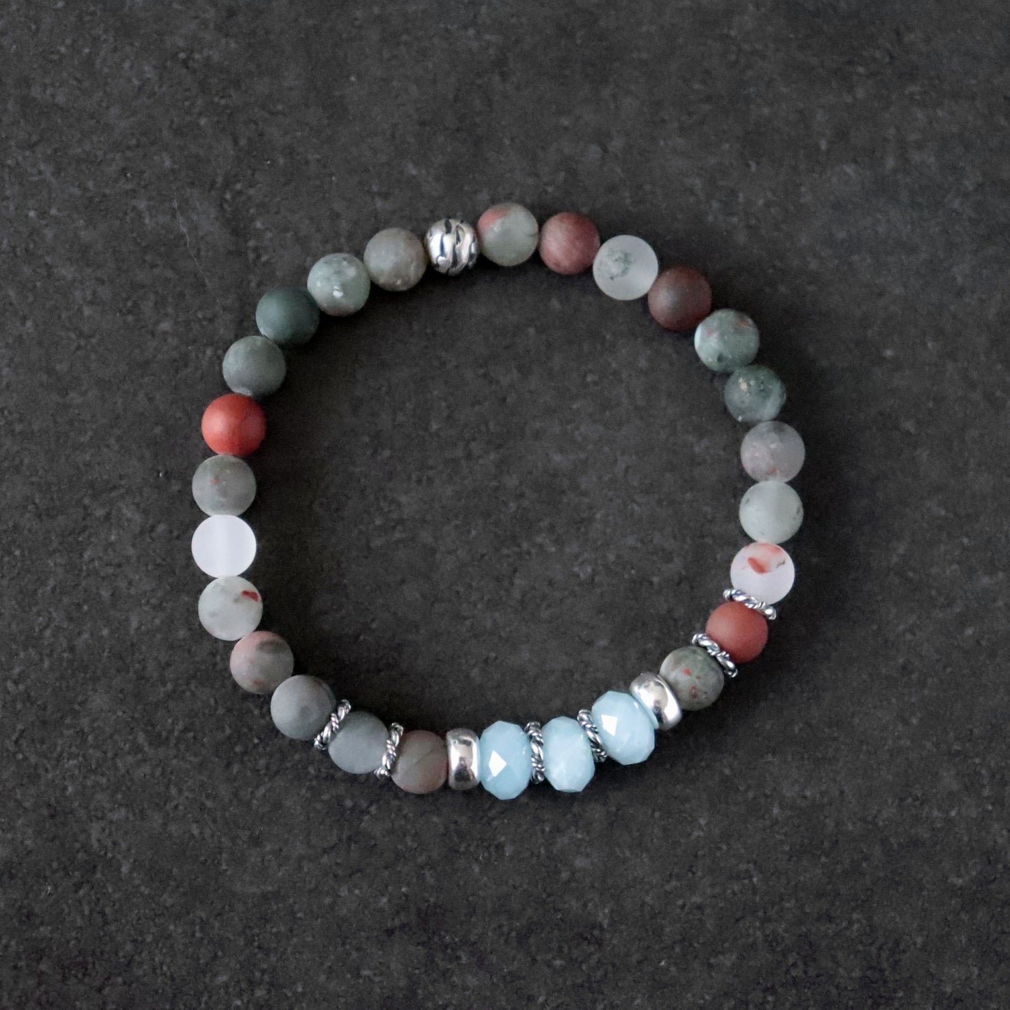 African Bloodstone & Aquamarine Stretch Bracelet - March Birthstone