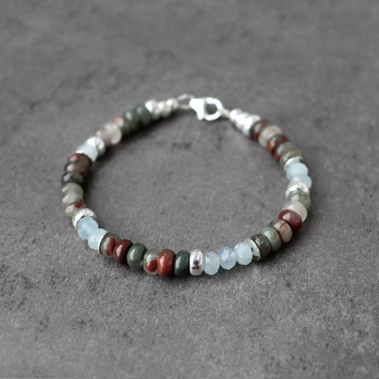 Bloodstone and Aquamarine Unisex Bracelet