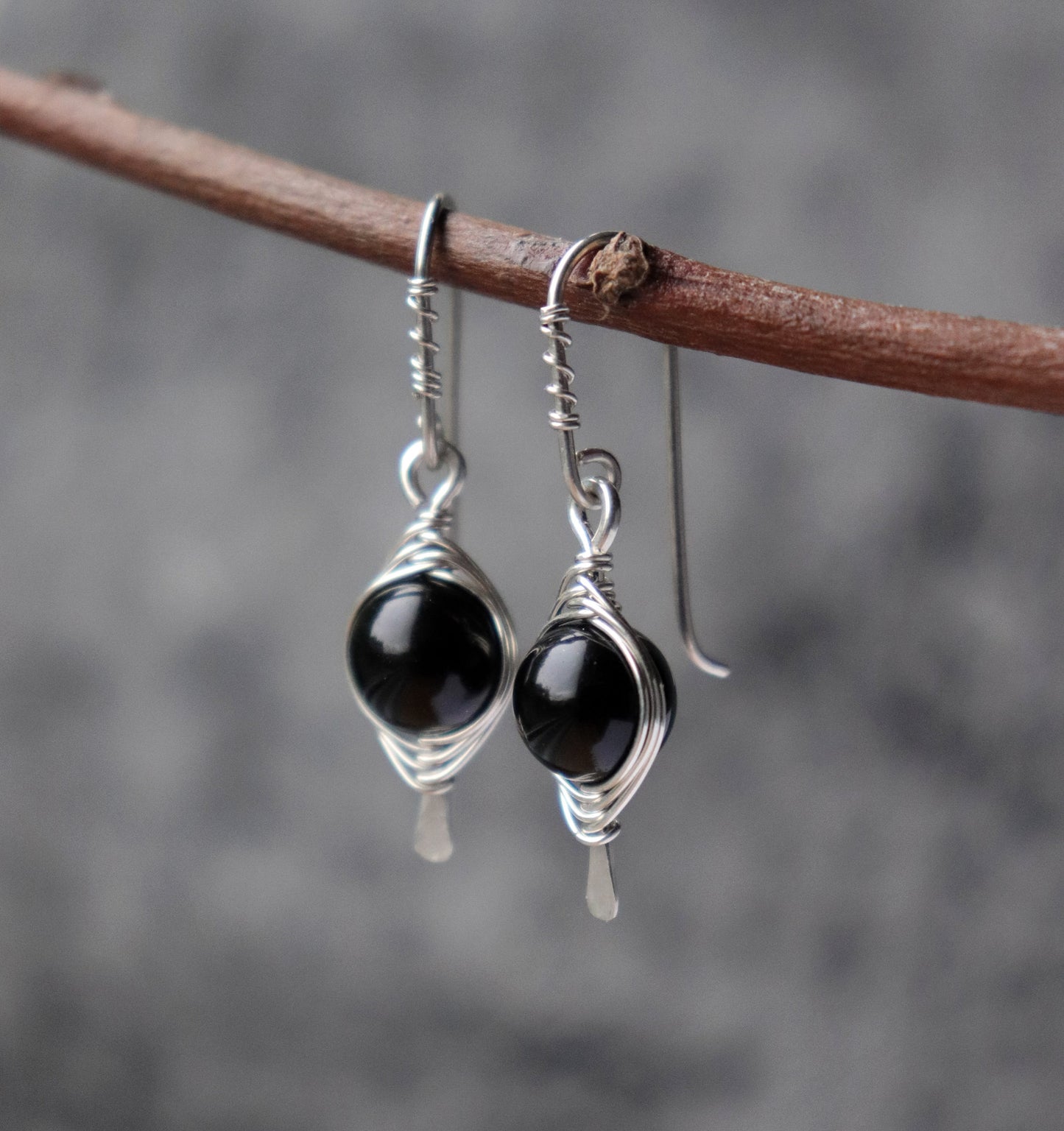 Golden Obsidian Herringbone Earrings