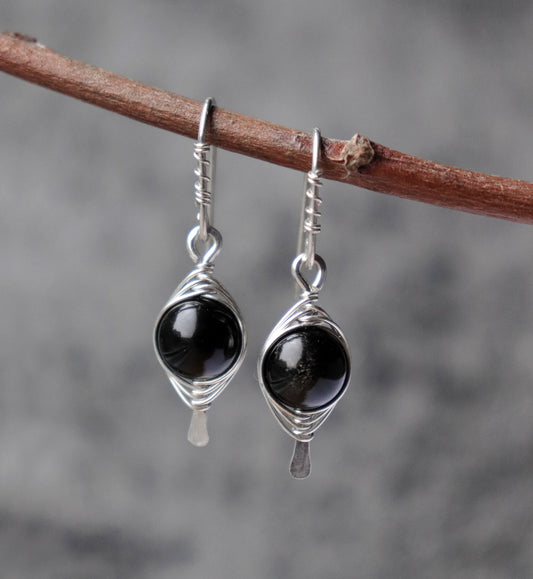 Golden Obsidian Herringbone Earrings