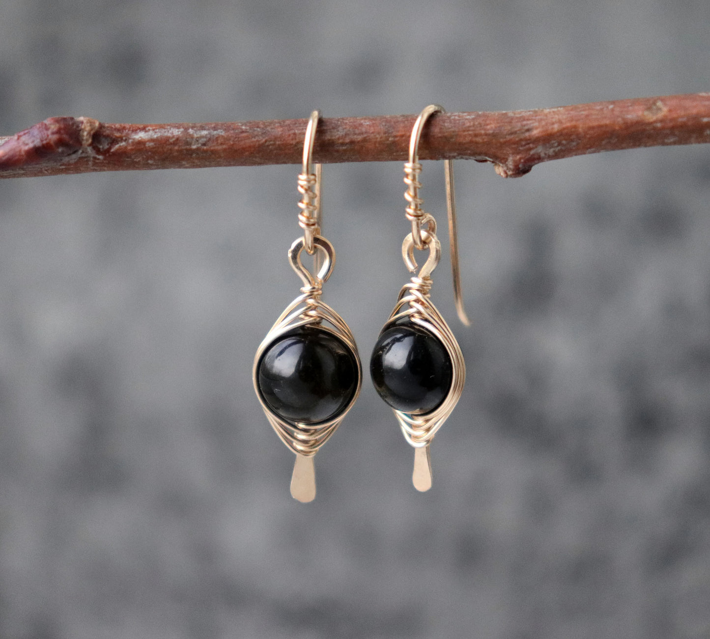 Golden Obsidian Herringbone Earrings