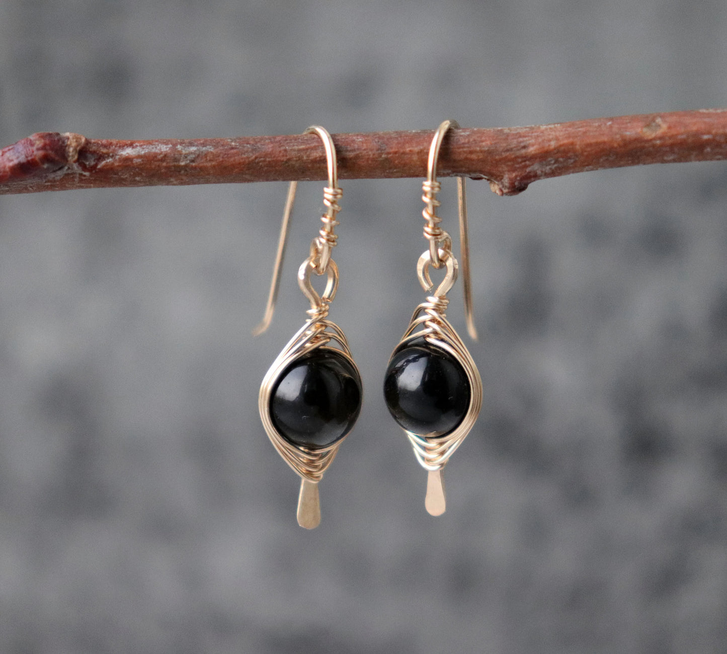 Golden Obsidian Herringbone Earrings