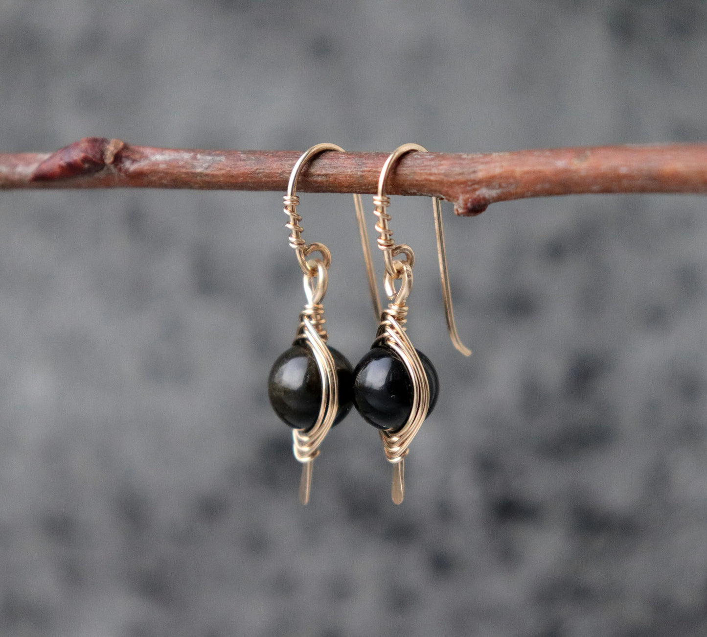 Golden Obsidian Herringbone Earrings