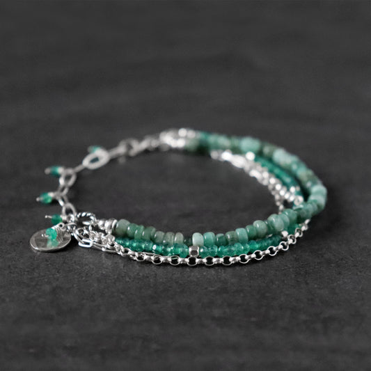 Emerald and Green Onyx Multistrand Bracelet