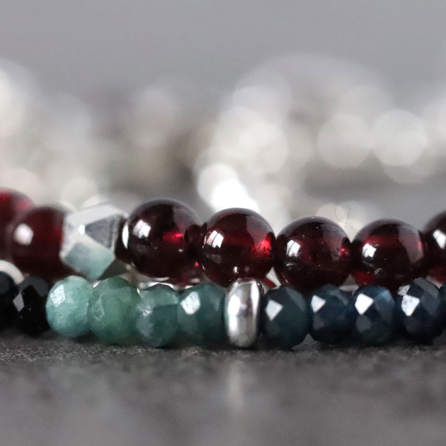 Garnet and Blue / Black Tourmaline Multistarnd Bracelet
