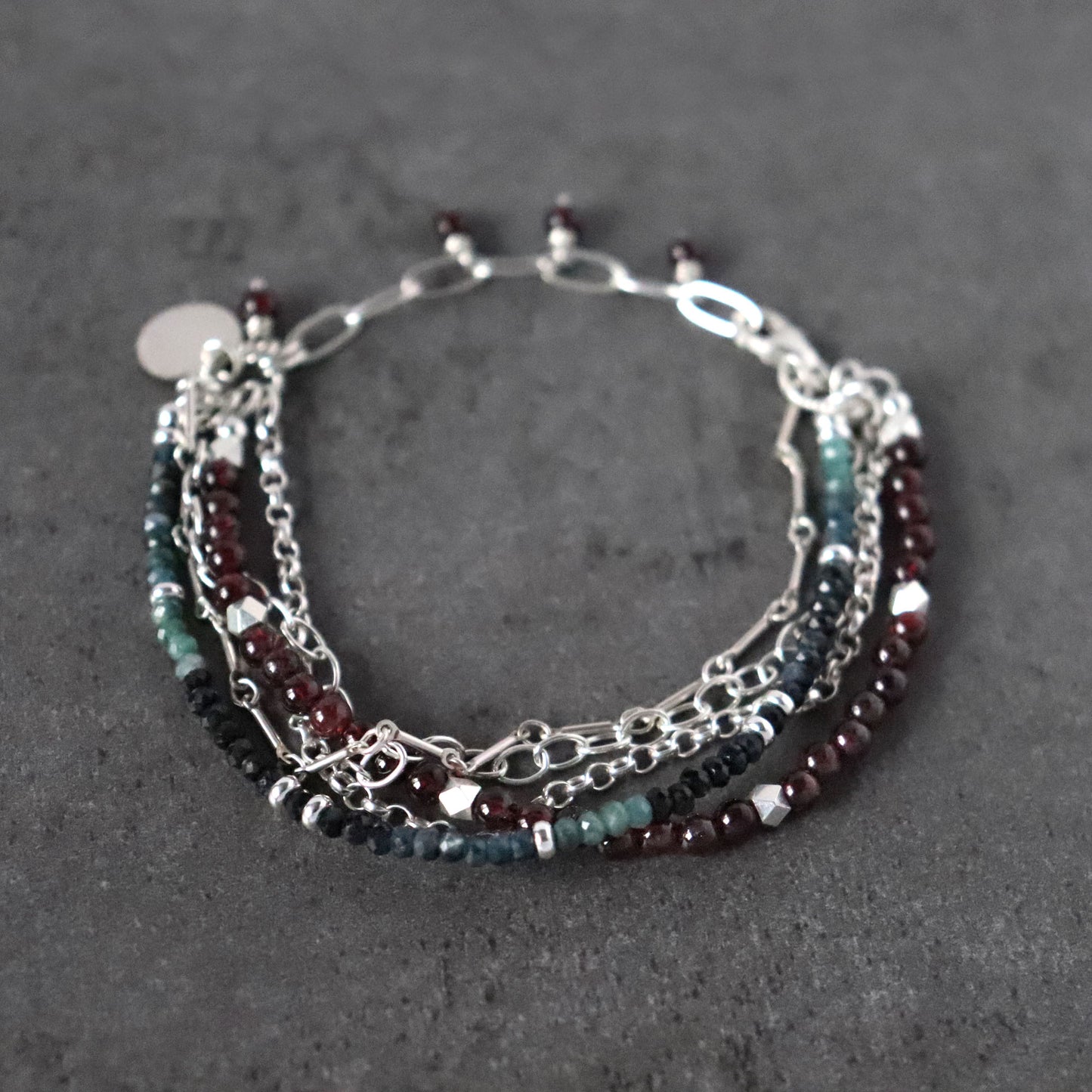 Garnet and Blue / Black Tourmaline Multistarnd Bracelet