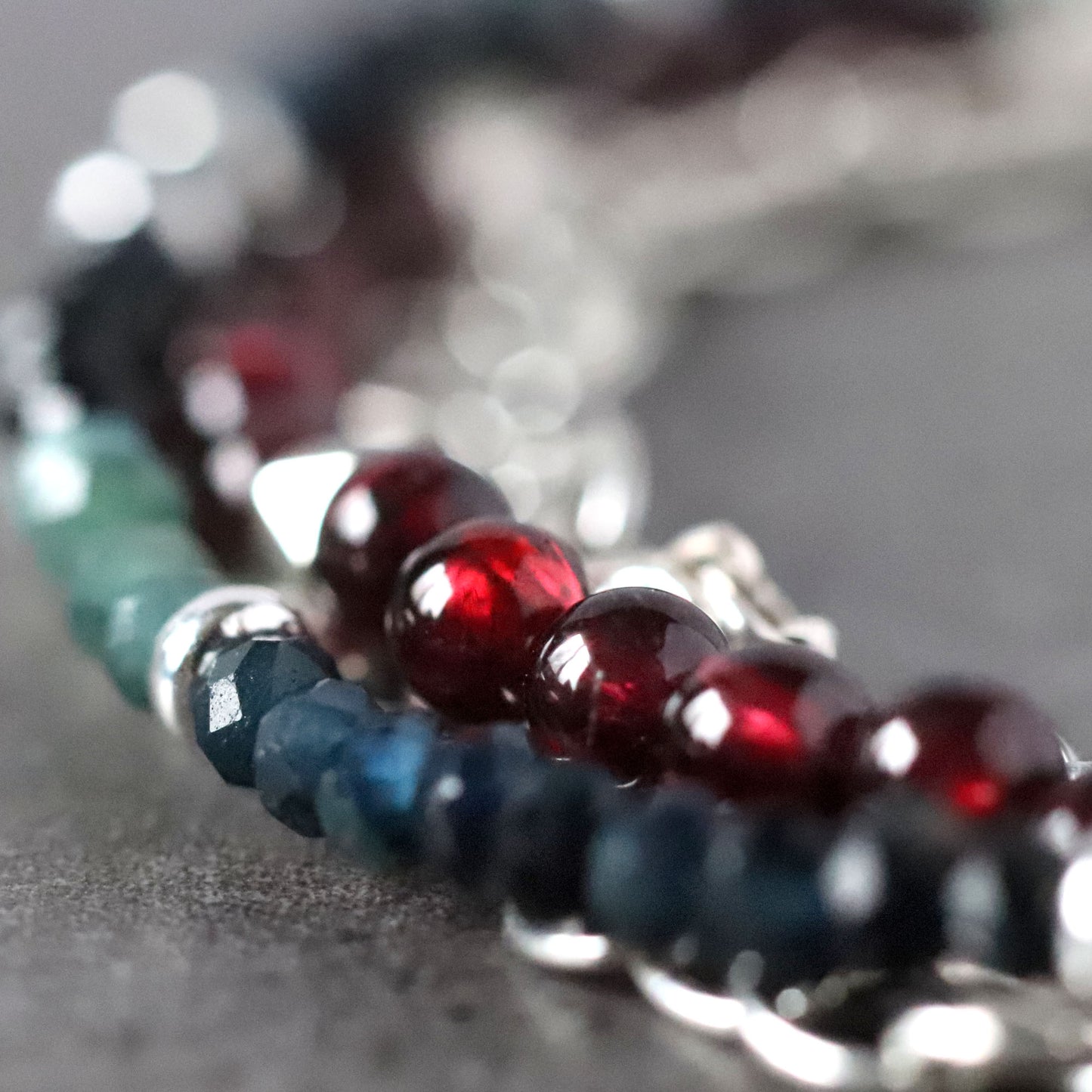 Garnet and Blue / Black Tourmaline Multistarnd Bracelet