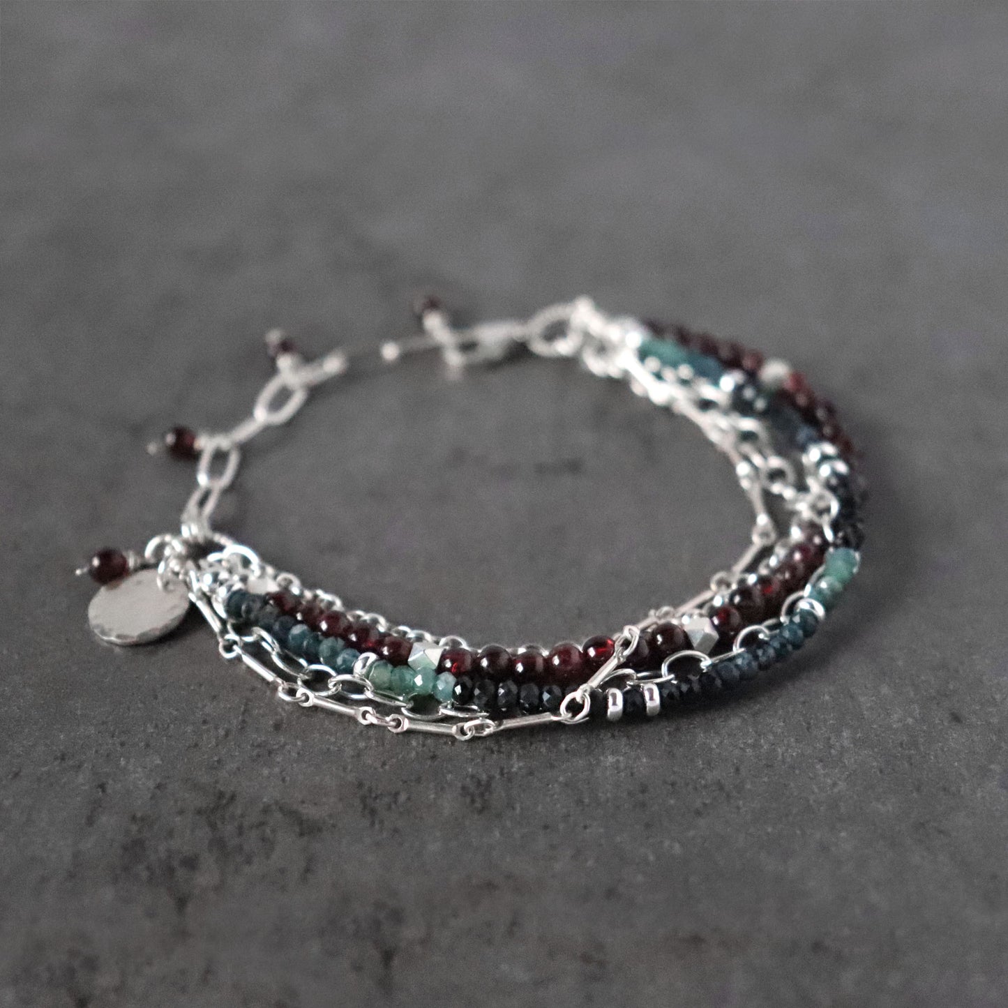 Garnet and Blue / Black Tourmaline Multistarnd Bracelet