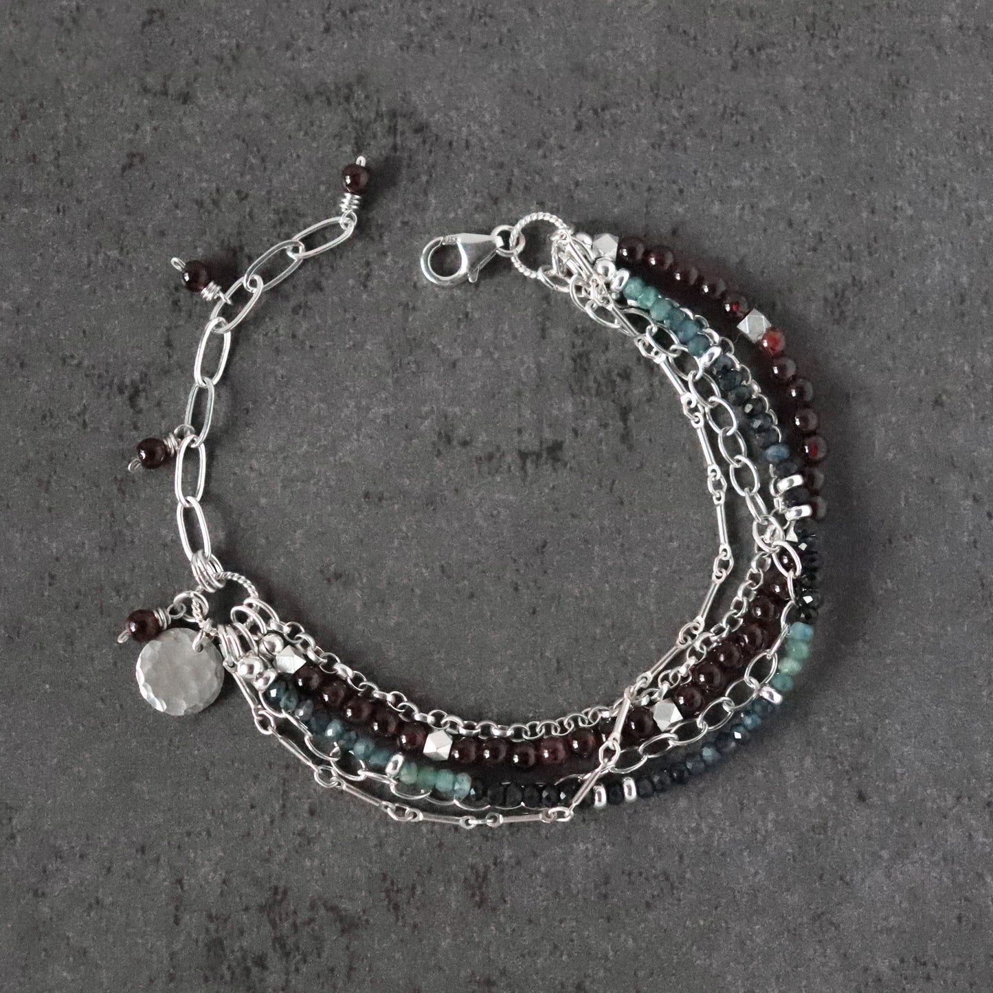 Garnet and Blue / Black Tourmaline Multistarnd Bracelet