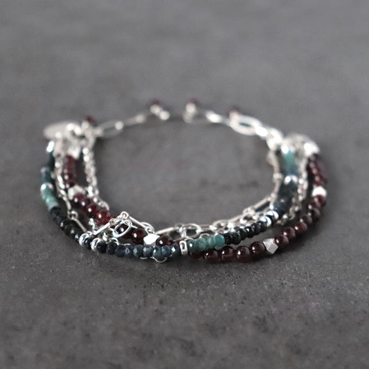 Garnet and Blue / Black Tourmaline Multistarnd Bracelet