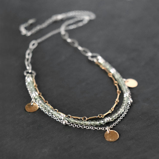 Green Amethyst Layered Necklace in Mixed Metal