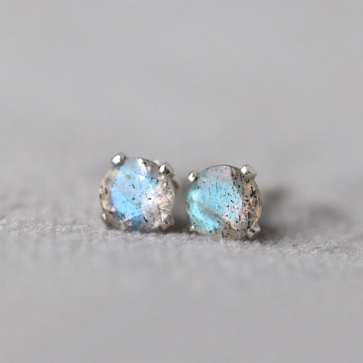 Faceted Labradorite Stud Earrings, Iridescent Stone
