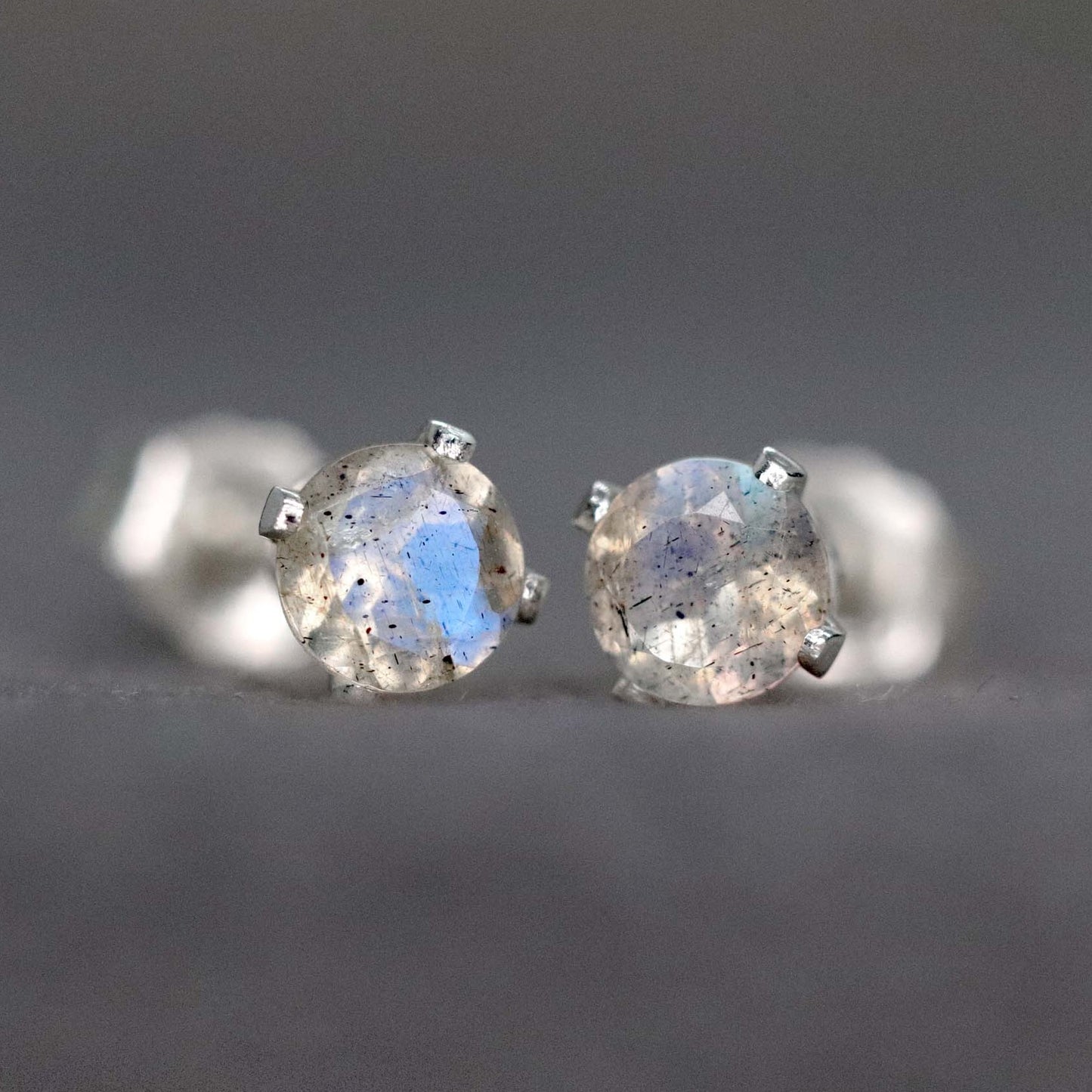 Faceted Labradorite Stud Earrings, Iridescent Stone