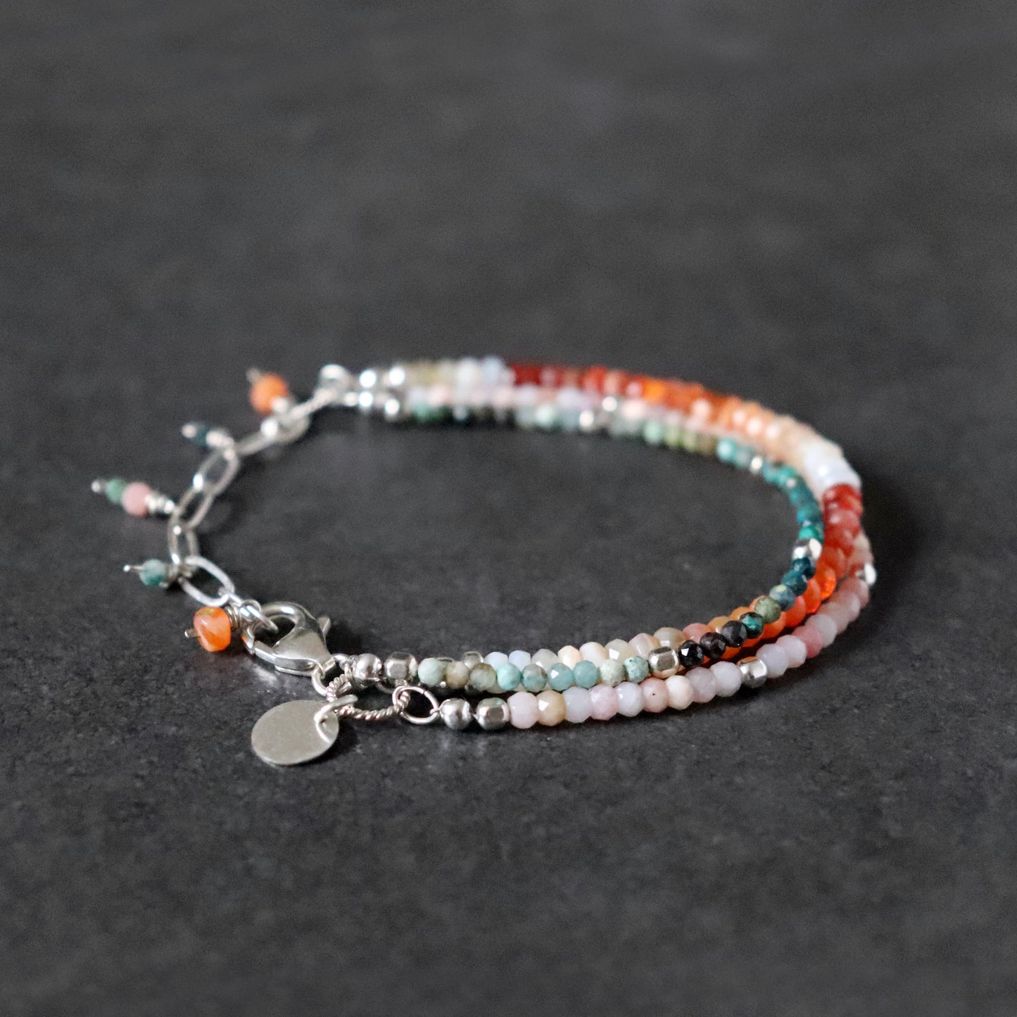 Boho Colourful Multi-Strand Bracelet with Mexican Fire Opal, Pink Opal & Chrysocolla