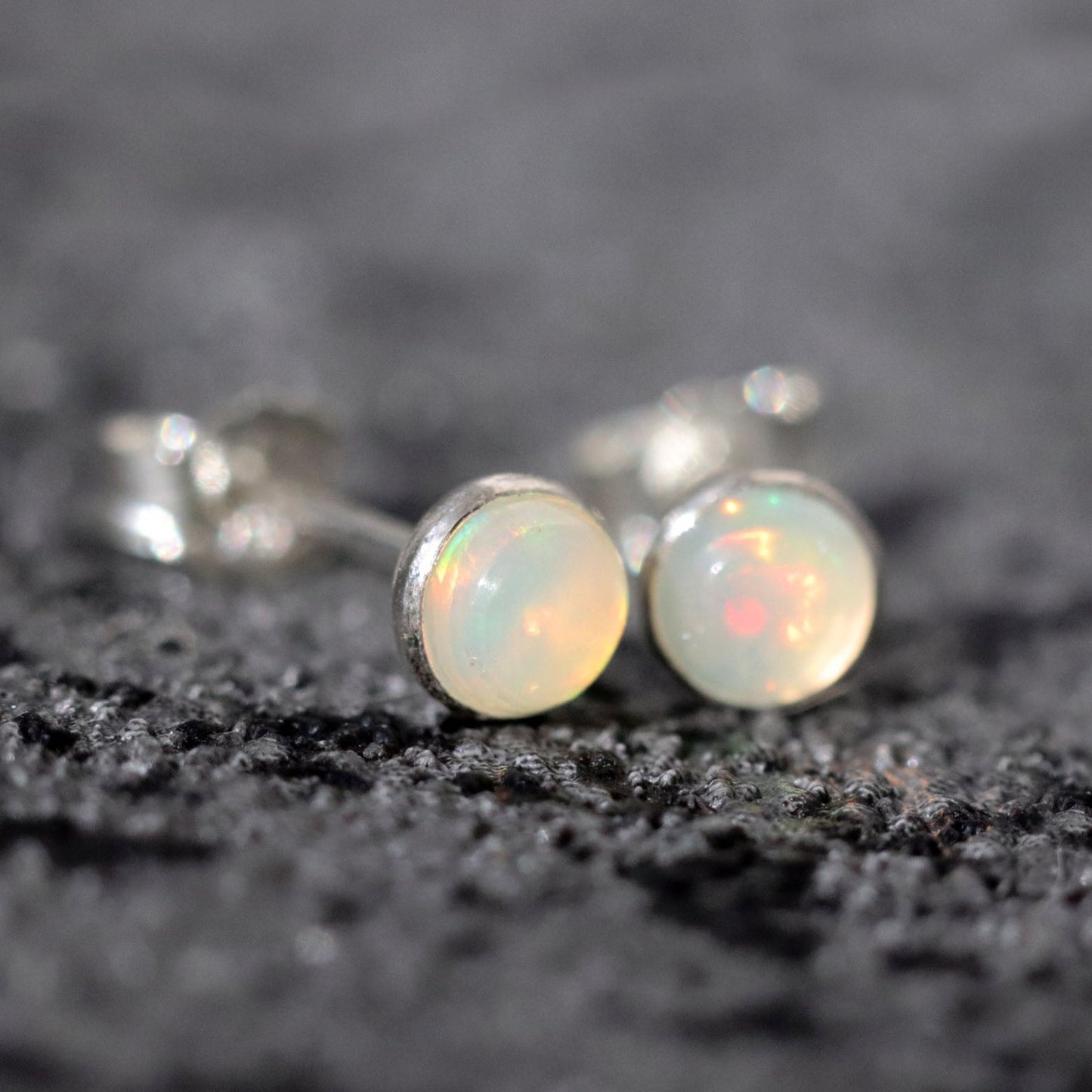 Ethiopian Opal Stud Earrings, Pair