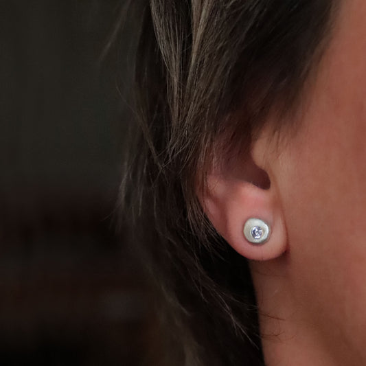 Pebble Stud Earrings with Lavender Cubic Zirconia