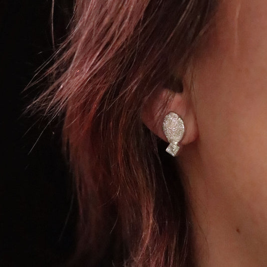 Textured Pebble Stud Earrings with Square Cubic Zirconia