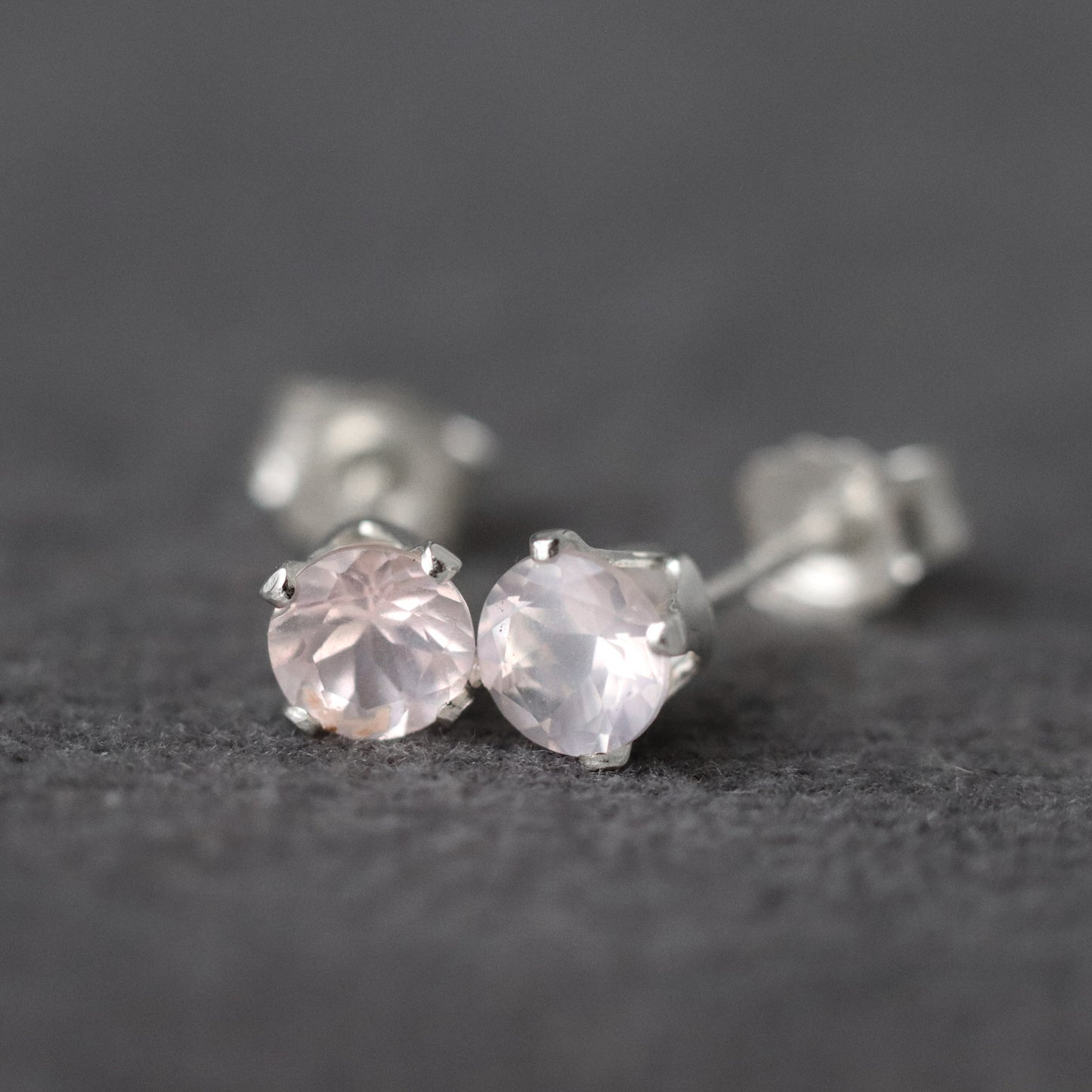 Faceted Rose Quartz Stud Earrings, Love Stone