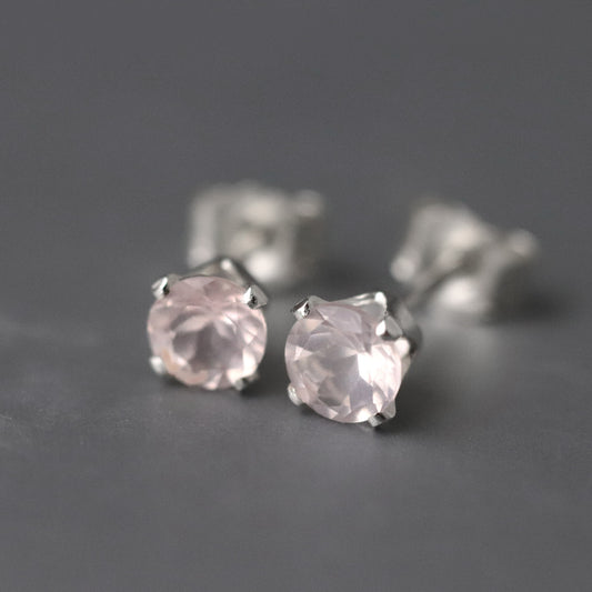 Faceted Rose Quartz Stud Earrings, Love Stone