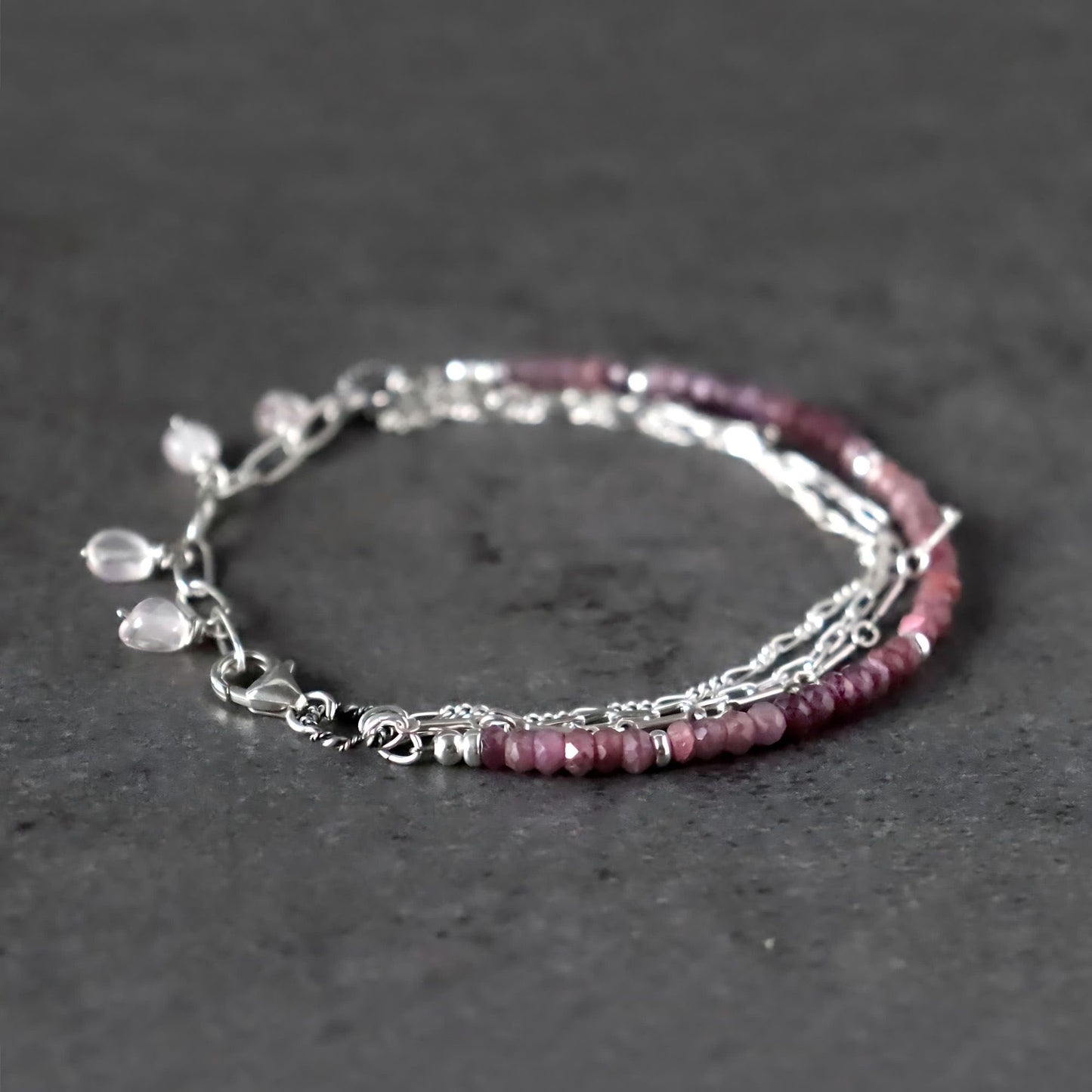 Shaded Ruby and Chain Multistrand Bracelet