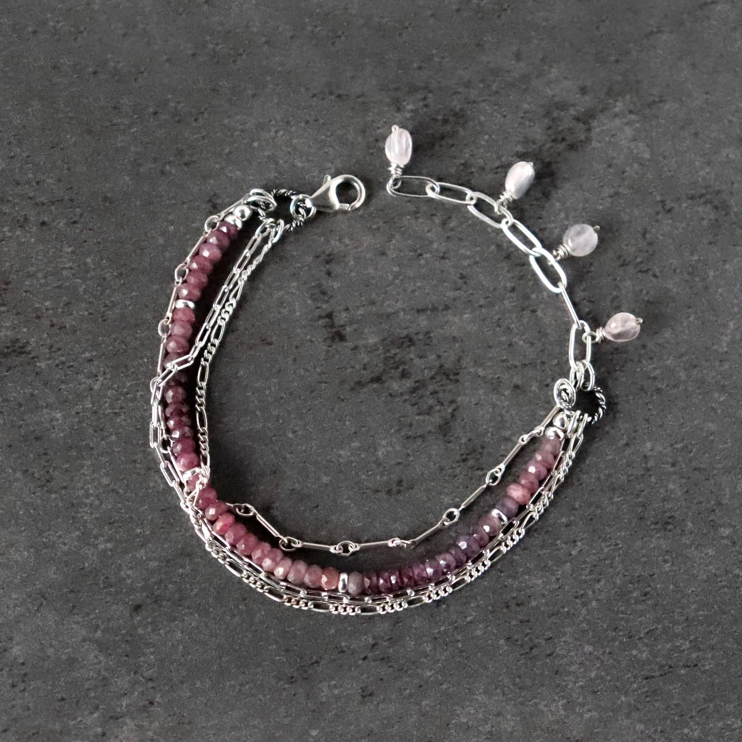 Shaded Ruby and Chain Multistrand Bracelet