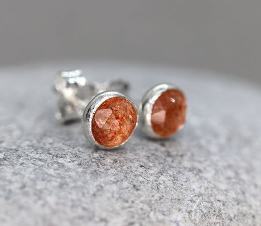 Rose Cut Sunstone Stud Earrings