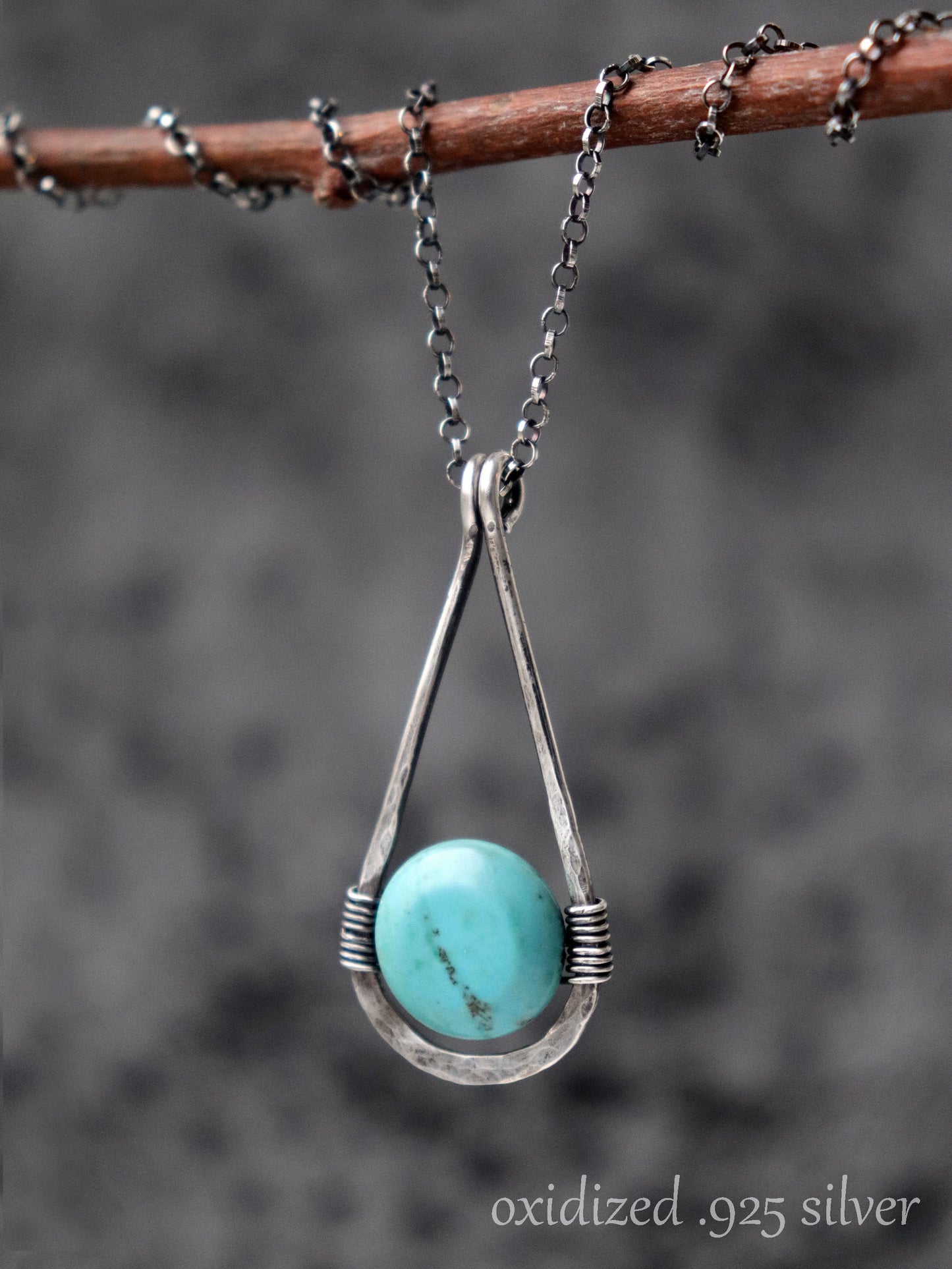 Hammered Teardrop Turquoise Pendant
