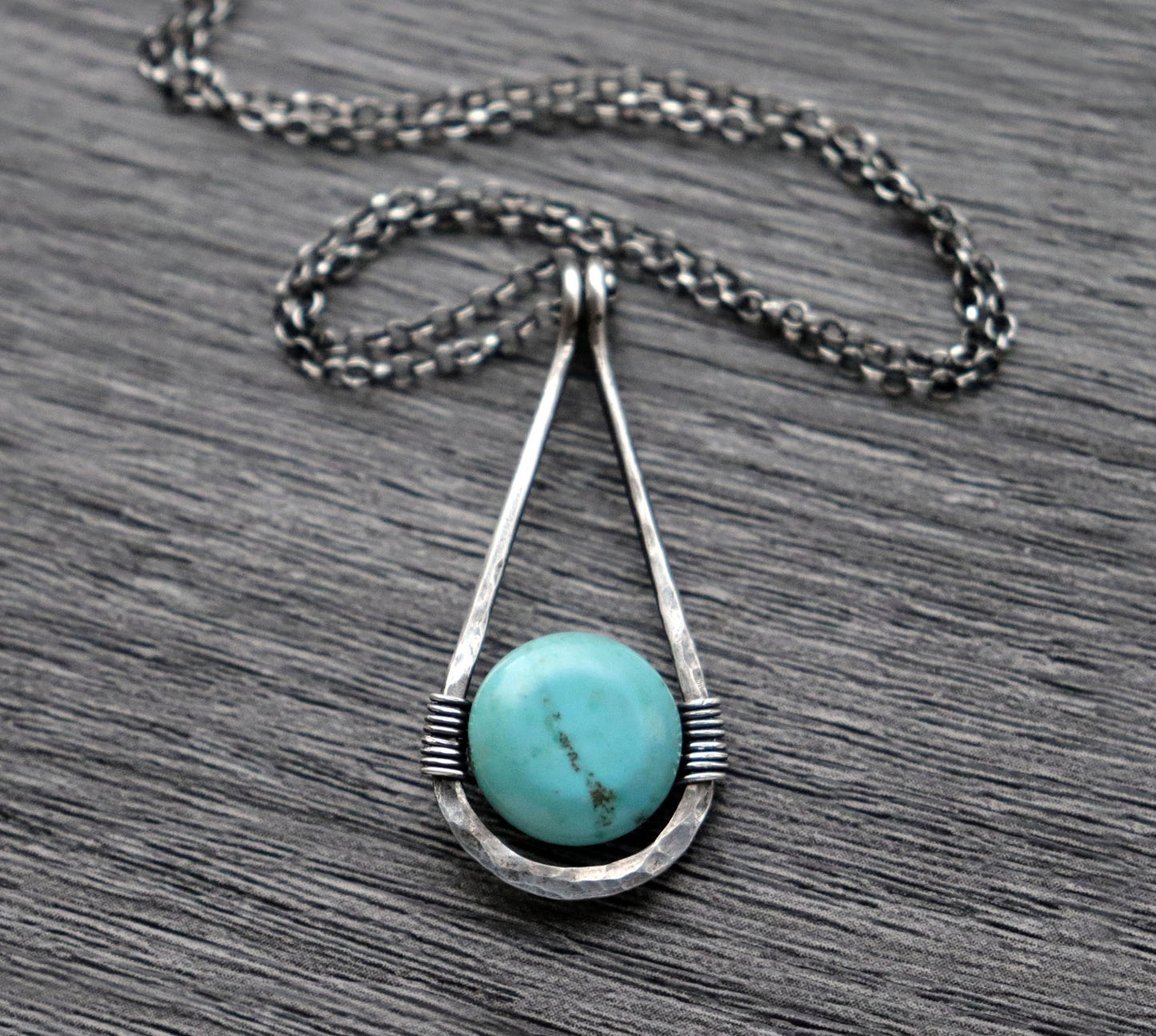 Hammered Teardrop Turquoise Pendant