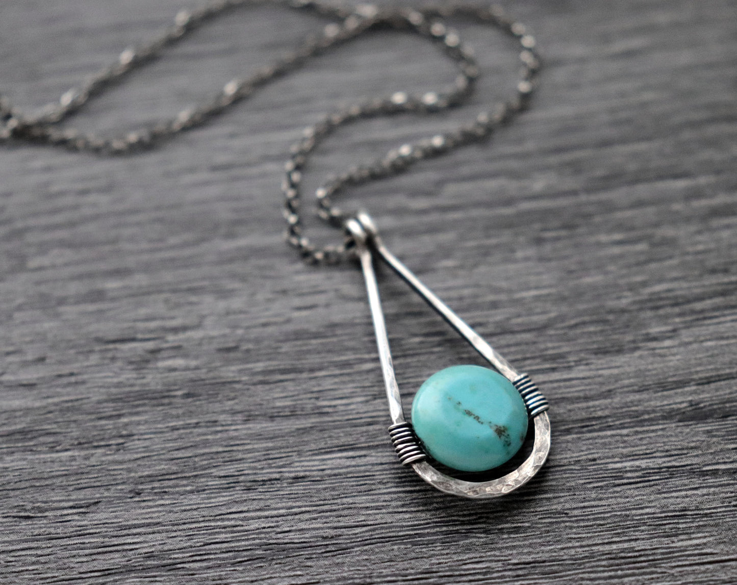 Hammered Teardrop Turquoise Pendant