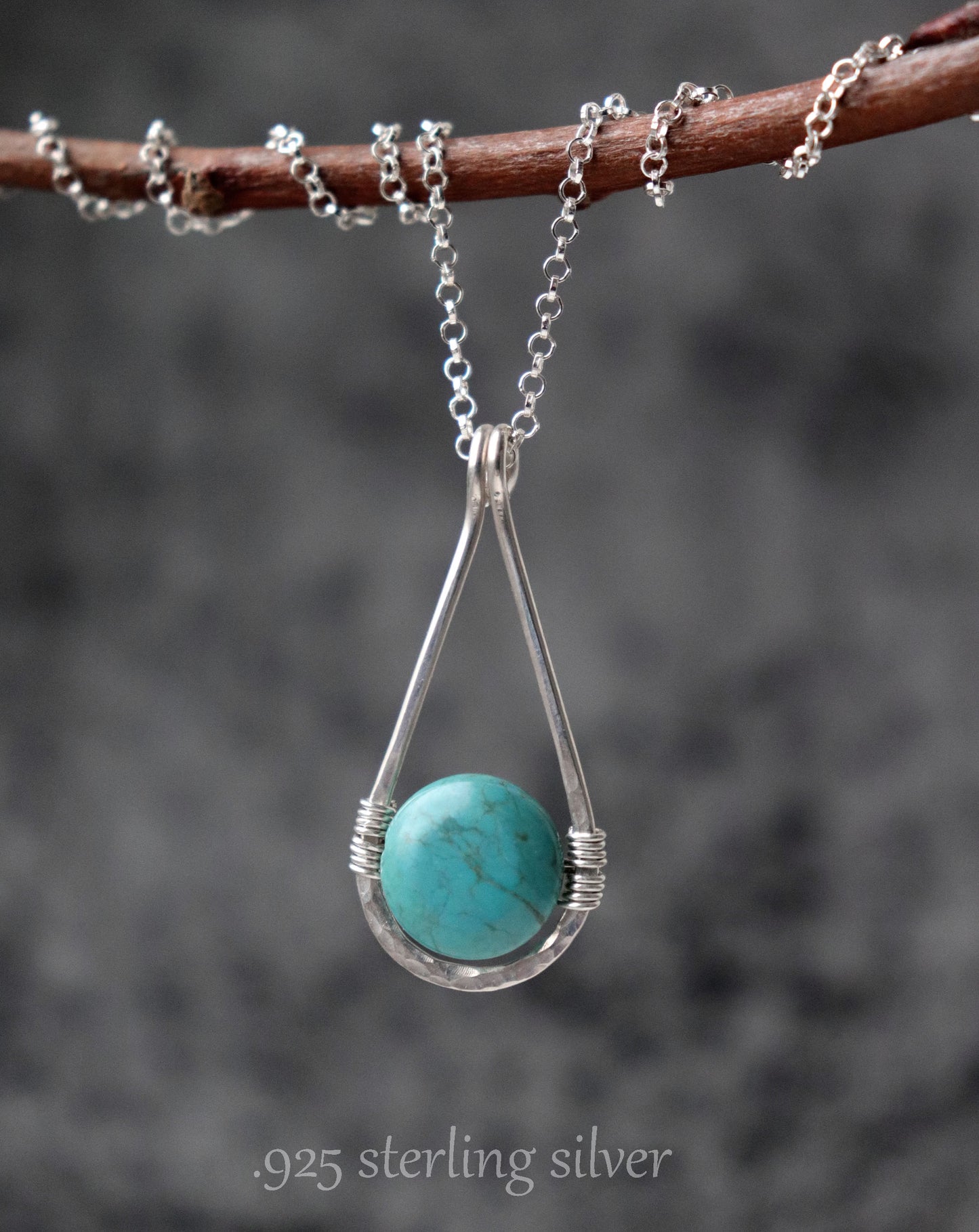 Hammered Teardrop Turquoise Pendant