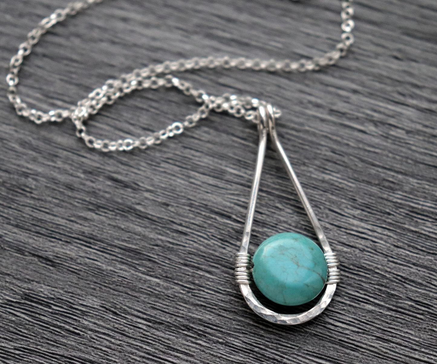 Hammered Teardrop Turquoise Pendant