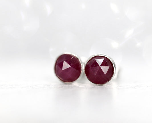 Rose Cut Natural Ruby Stud Earrings