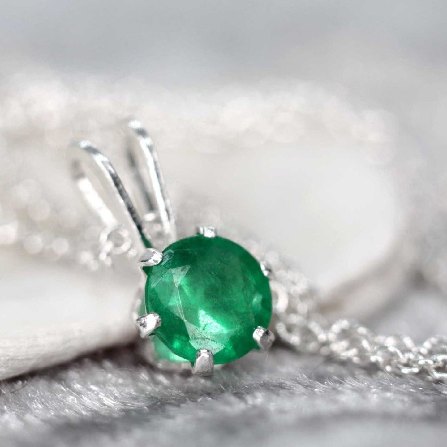 Emerald Pendant Necklace, May Birthstone