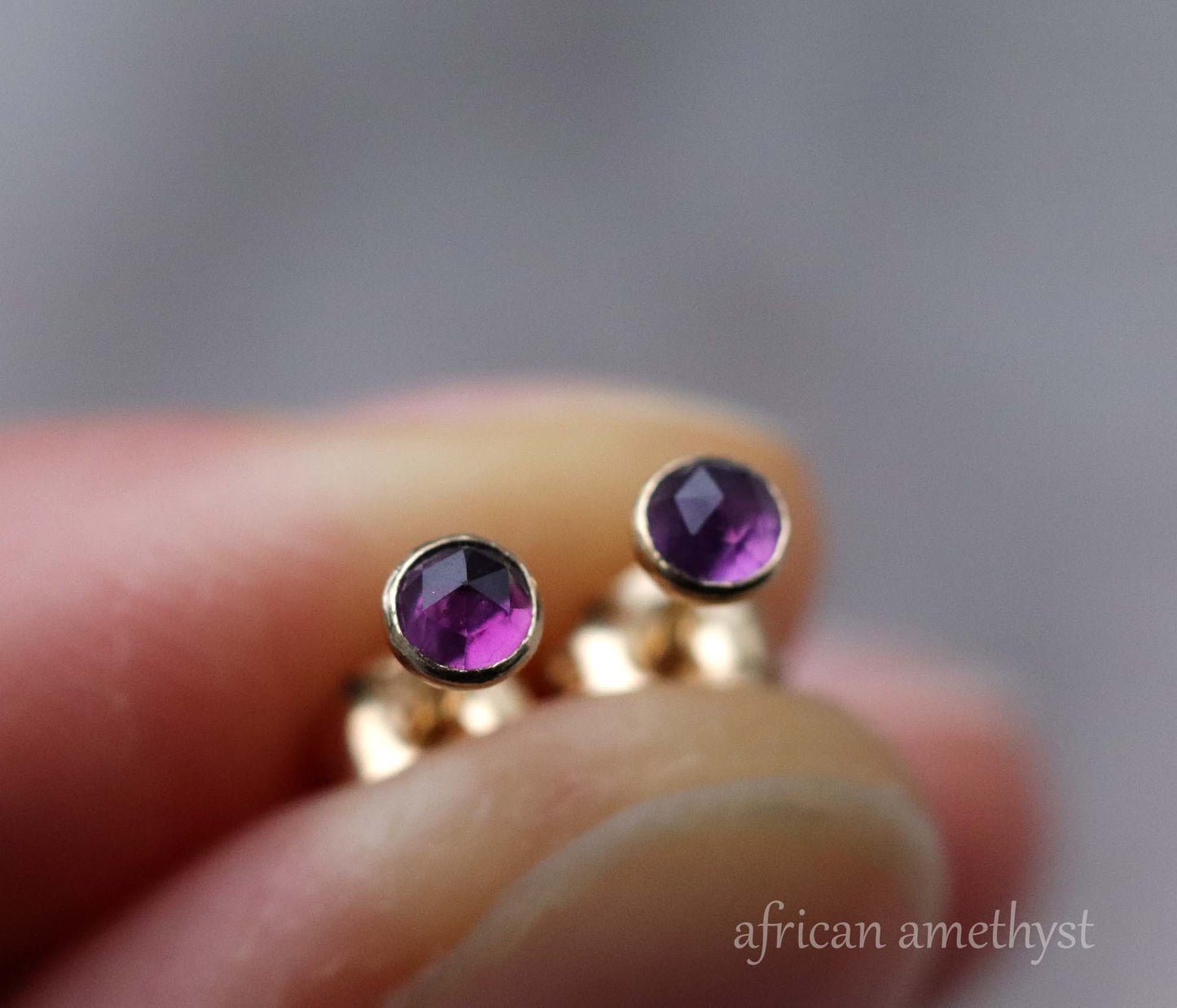 Rose Cut African Amethyst Stud Earrings