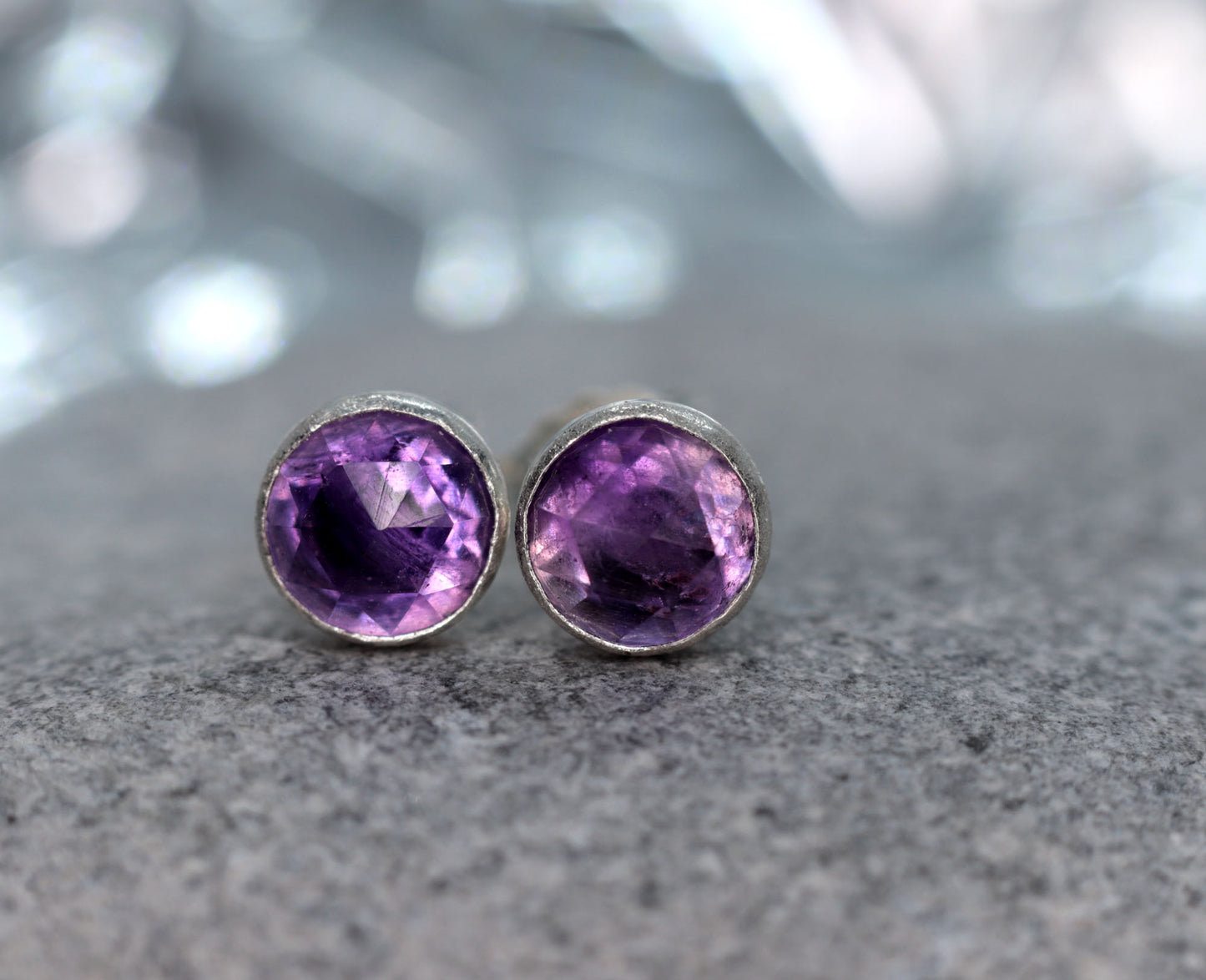 Rose Cut African Amethyst Stud Earrings
