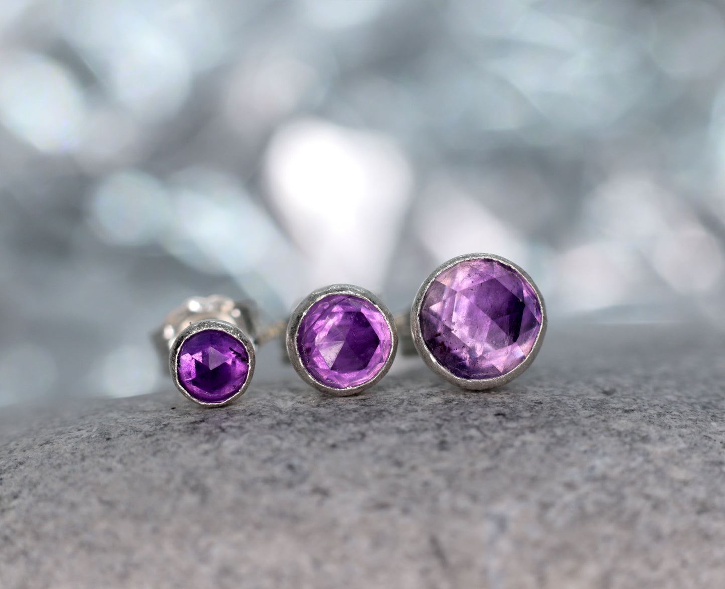 Rose Cut African Amethyst Stud Earrings