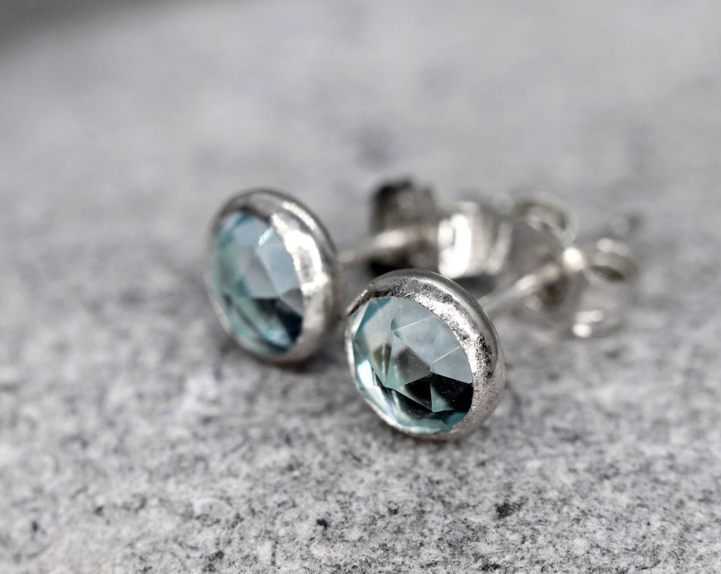 Rose Cut Aquamarine Stud Earrings