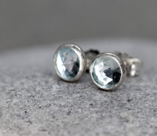 Rose Cut Aquamarine Stud Earrings
