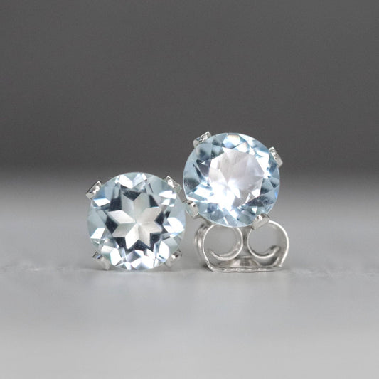 Aquamarine Stud Earrings, Pale Blue Stone Ear Studs