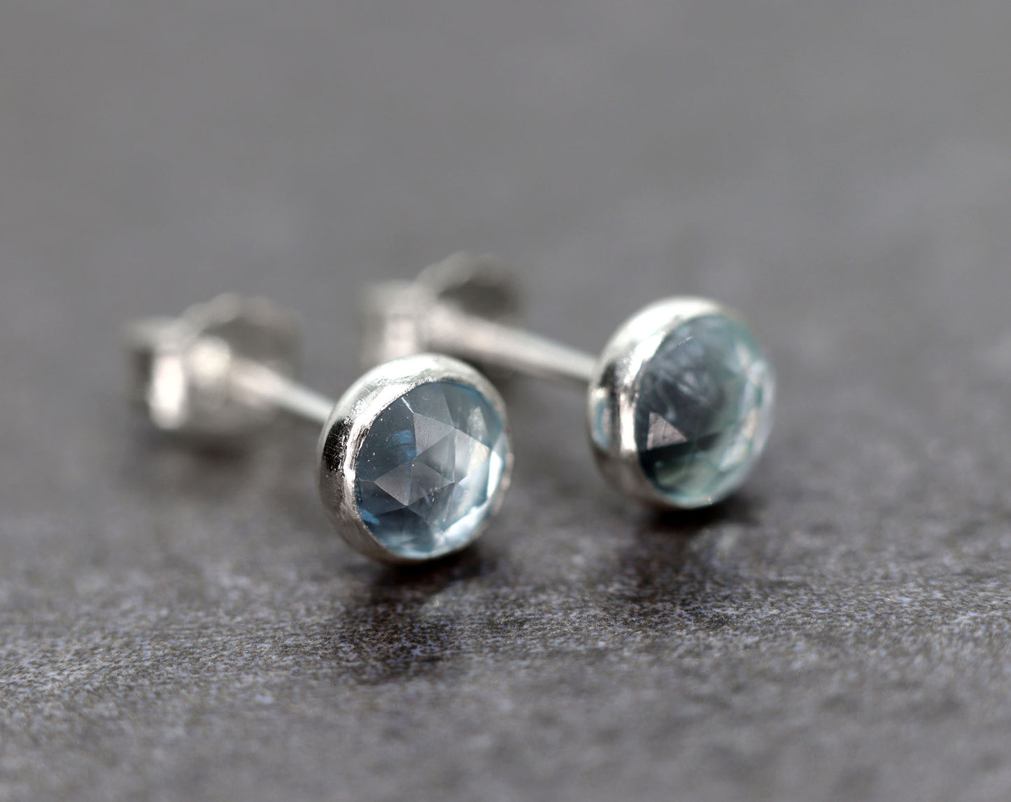 Rose Cut Aquamarine Stud Earrings