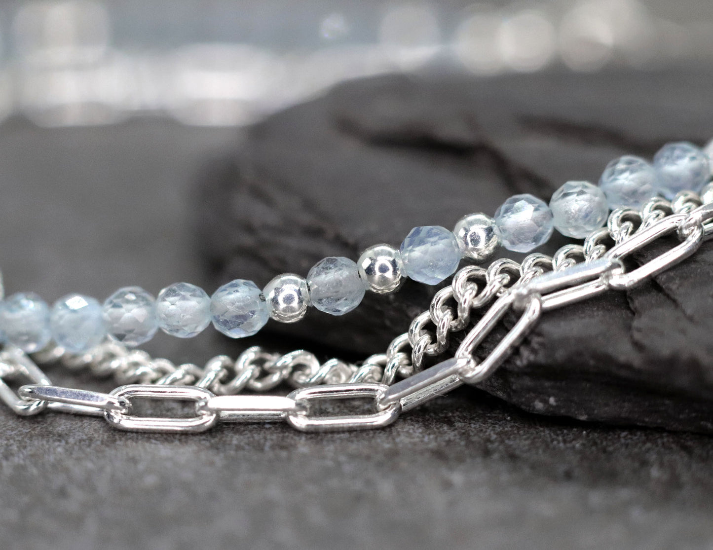 Aquamarine Multi Strand Chain Bracelet