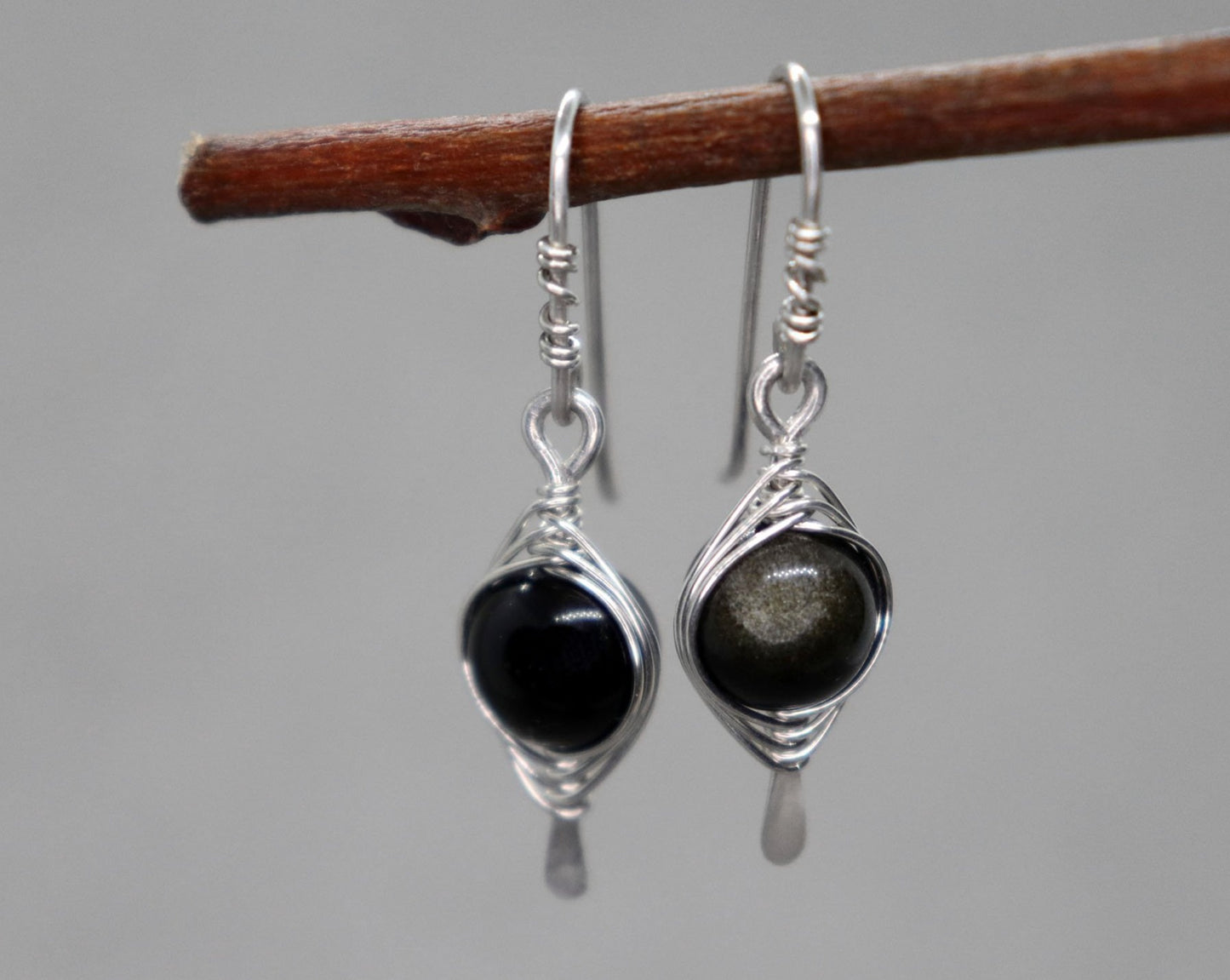 Golden Obsidian Herringbone Earrings